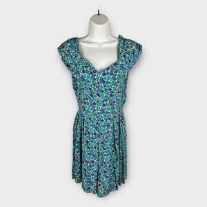 90s Floral Open Tie Back Romper dress sweet heart blue Spoiled Girls 0/XXS